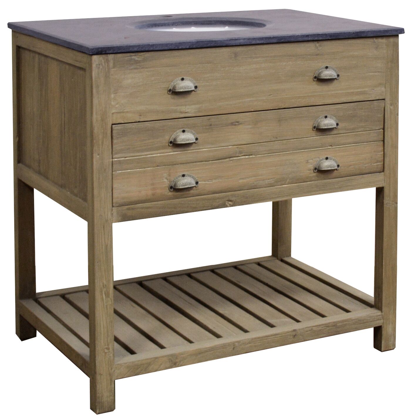 36" handcrafted reclaimed pine solid wood single bath vanity wash finish with natural asian blue