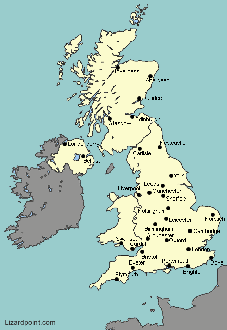 Test Your Geography Knowledge UK Major Cities Lizard Point Labeled.