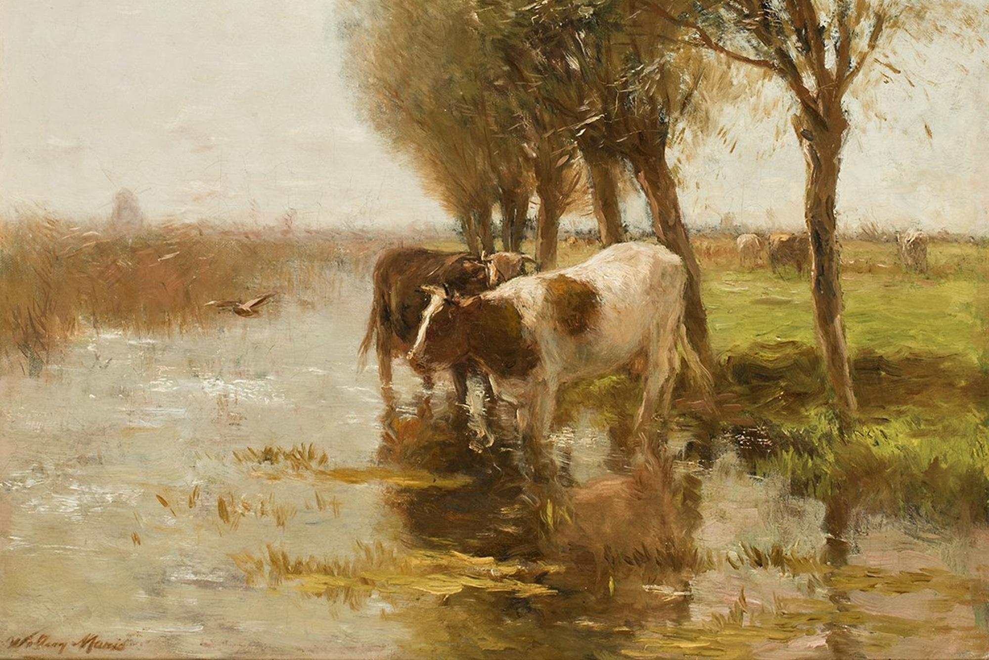 Painting: Cows at Waterfront