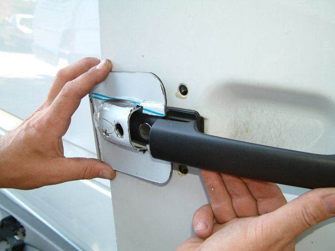 Tips On Mercedes Sprinter Door Handle Removal Mercedes Sprinter Diy Remove outer part of rear door handle to reveal 2 Torx headed screws.