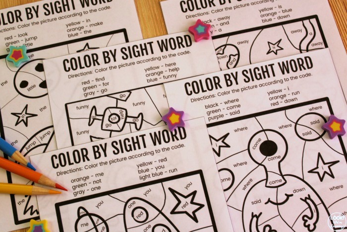 color by sight word worksheets for kids look we re learning