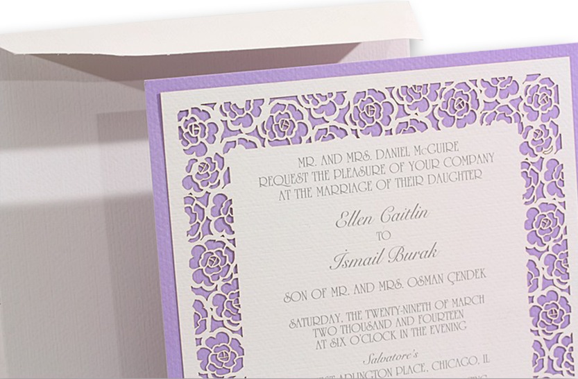Whether simple or intricate, laser cutting is sure to wow your guests with the shapes and details you can only achieve with our laser cut wedding invites. 4006 Laser Cut Wedding Invitations â¢ Lovely Knot â¢ Custom wedding