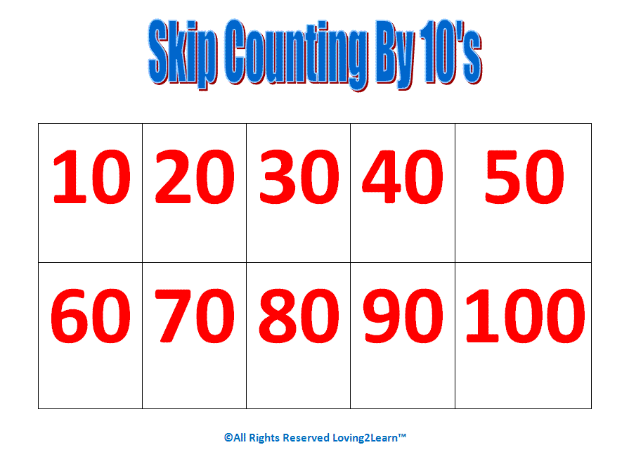 printable skip counting by 10s chart and learning video