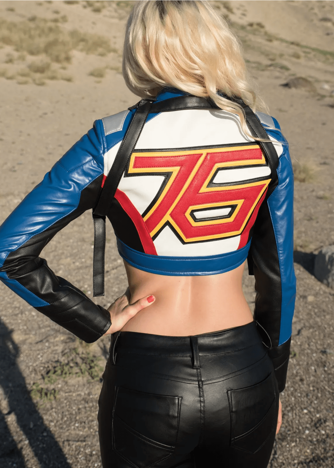 Womens Soldier 76 Crop Top Leather Jacket Back Cosplay