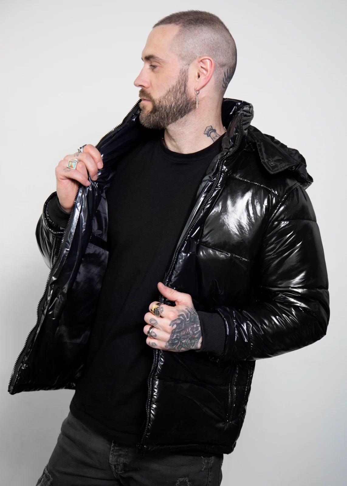 Mens Black Puffer Jacket with Hood