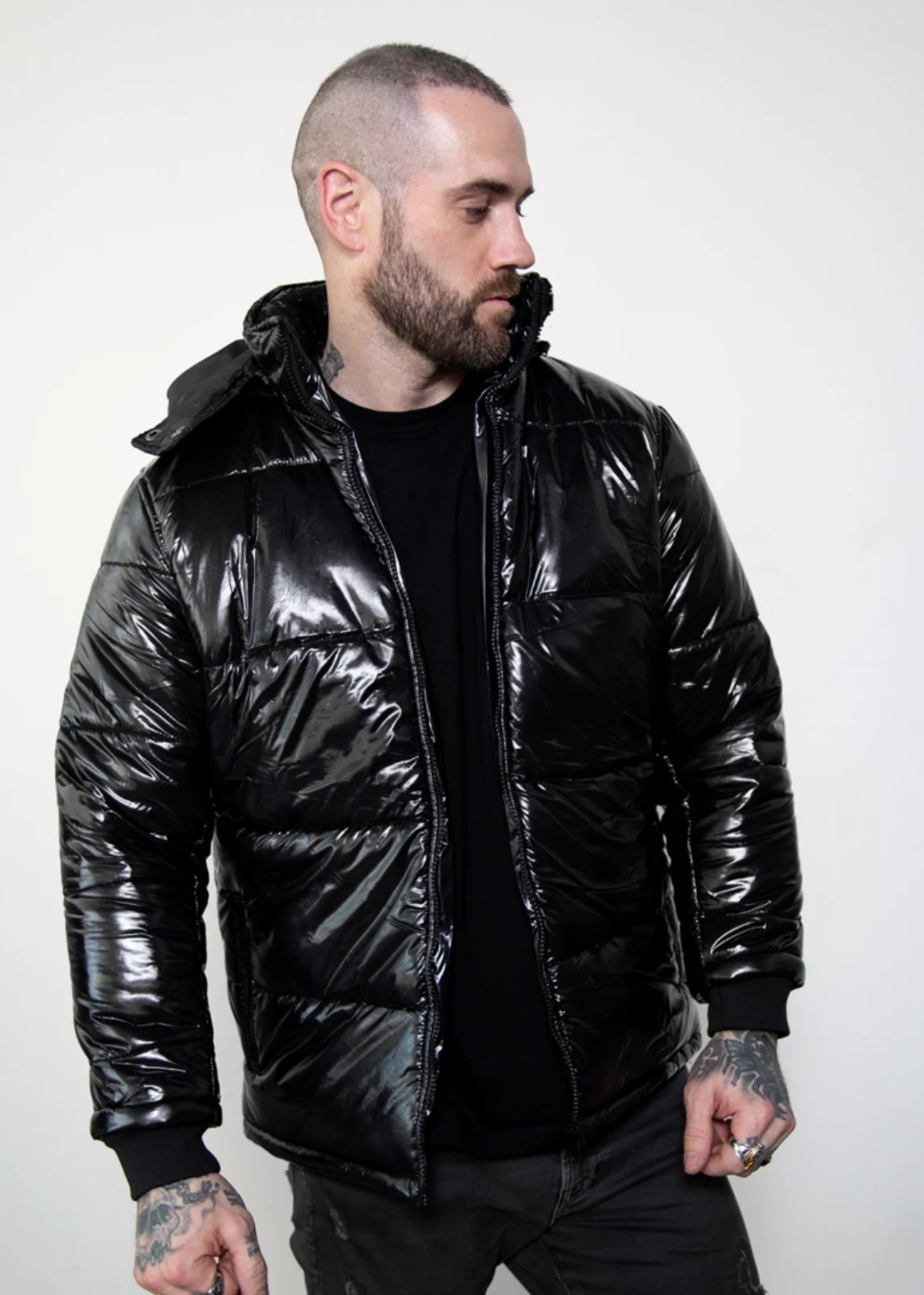 Black Shiny Puffer Jacket Mens