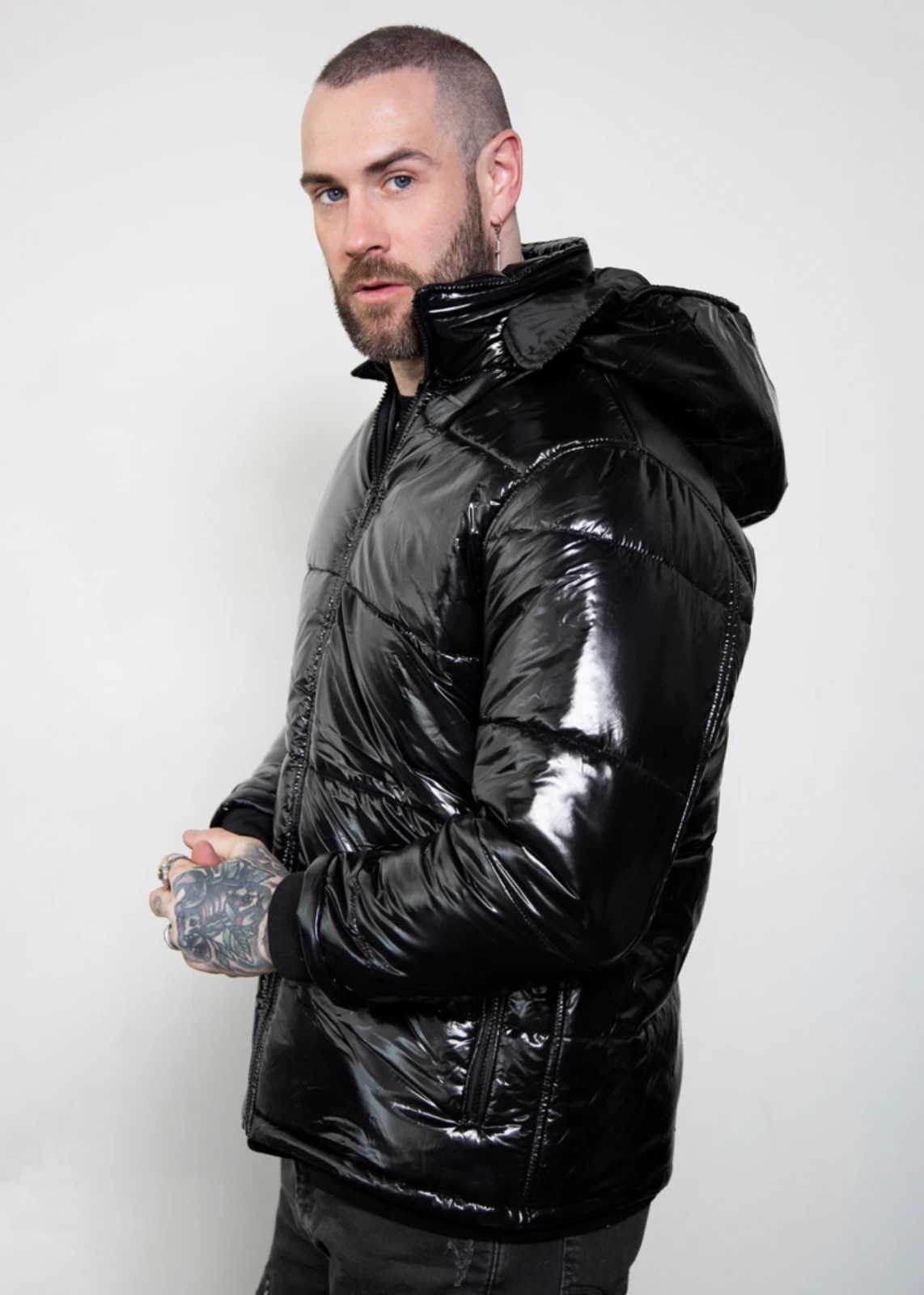 Black Shiny Puffer Jacket Mens