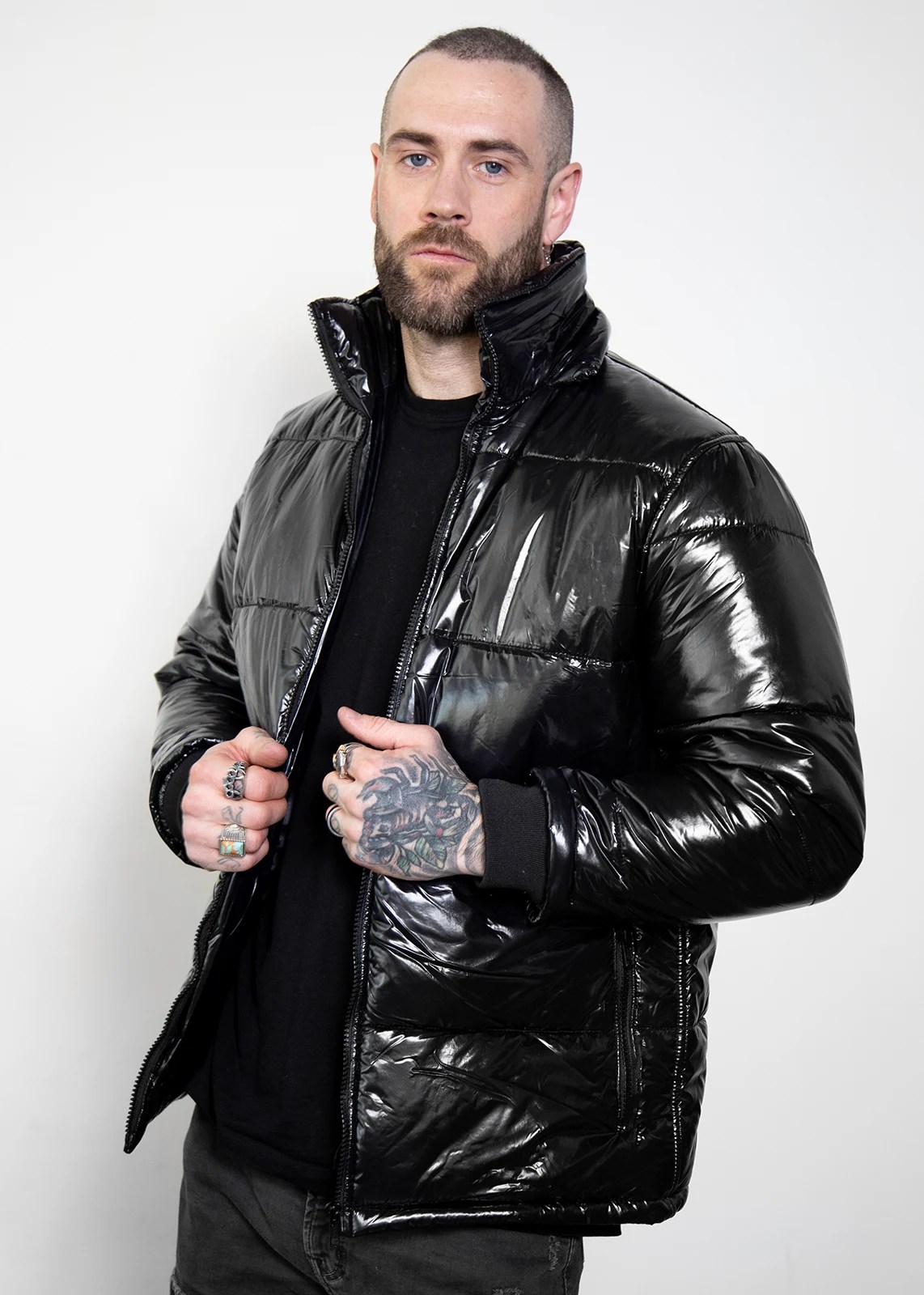 Mens Black Shiny Puffer Jacket