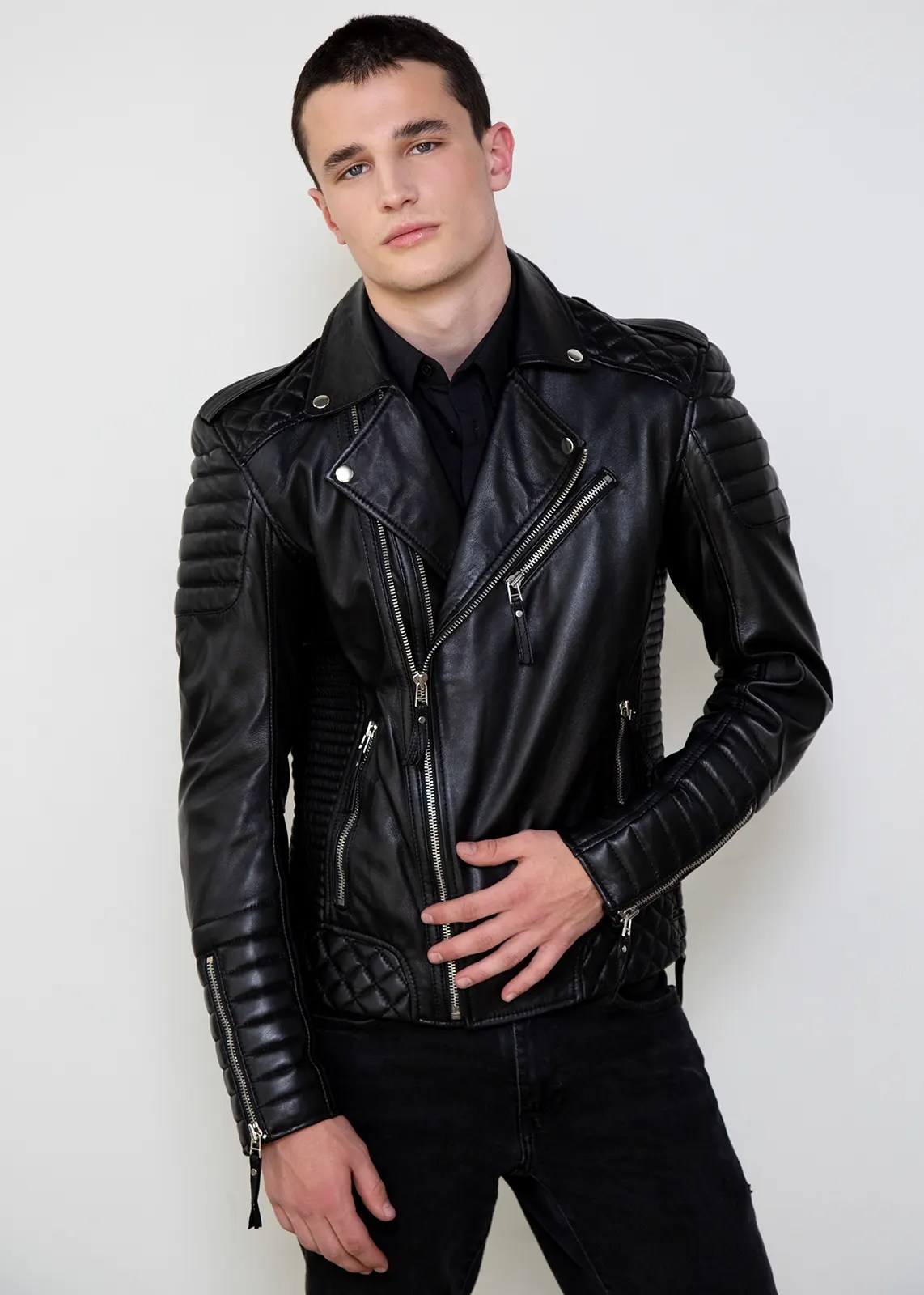 quilted black leather perfecto mens