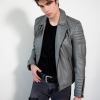 Gray Quilted Smooth Motorcycle Leather Jacket