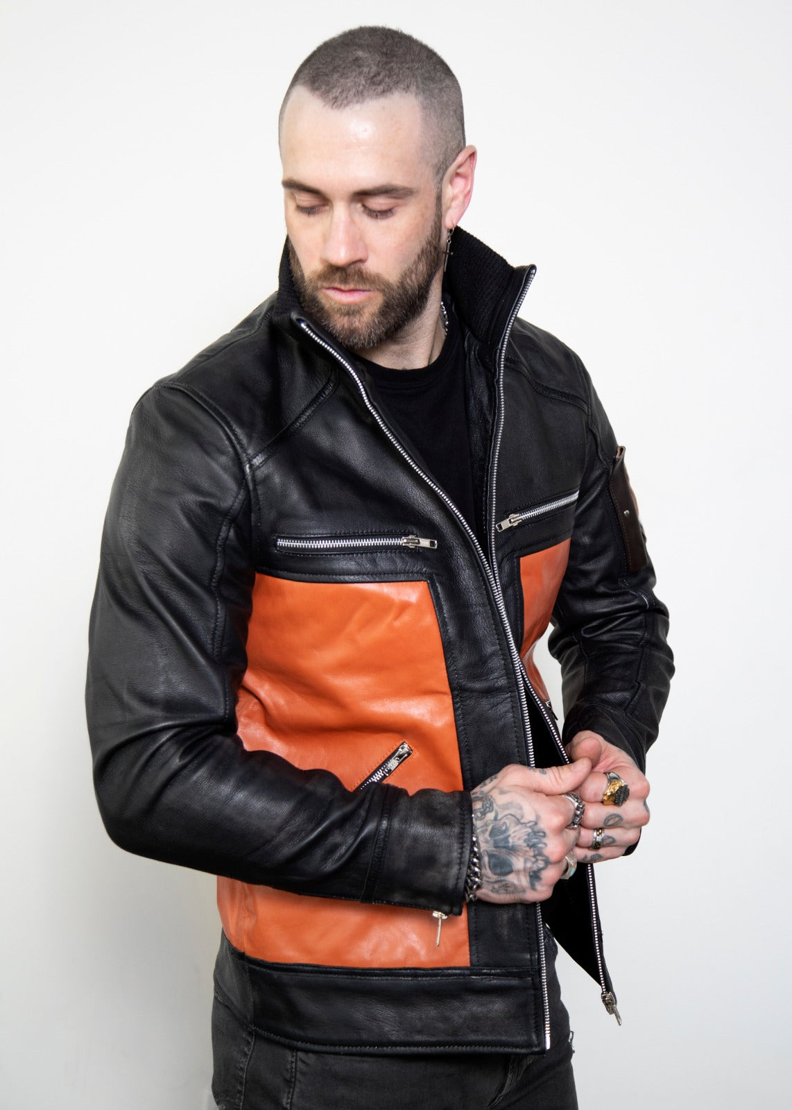 Mens Naruto Shippuden Orange Leather Jacket Motorcycle