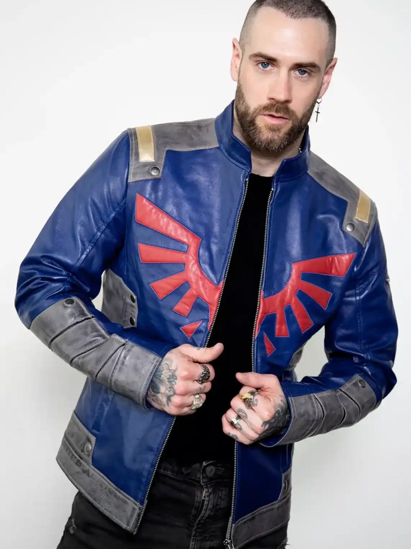 mens zelda hyrule Hylian Shield blue armor leather jacket