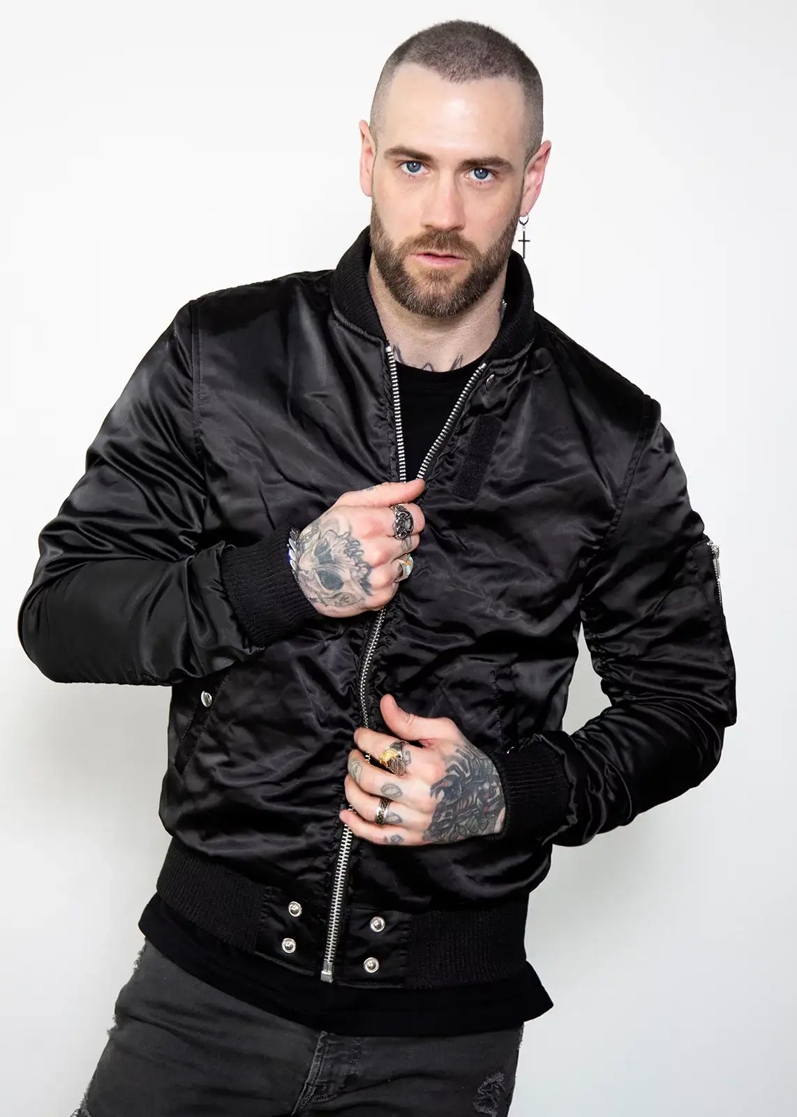 black sating flight bomber mens
