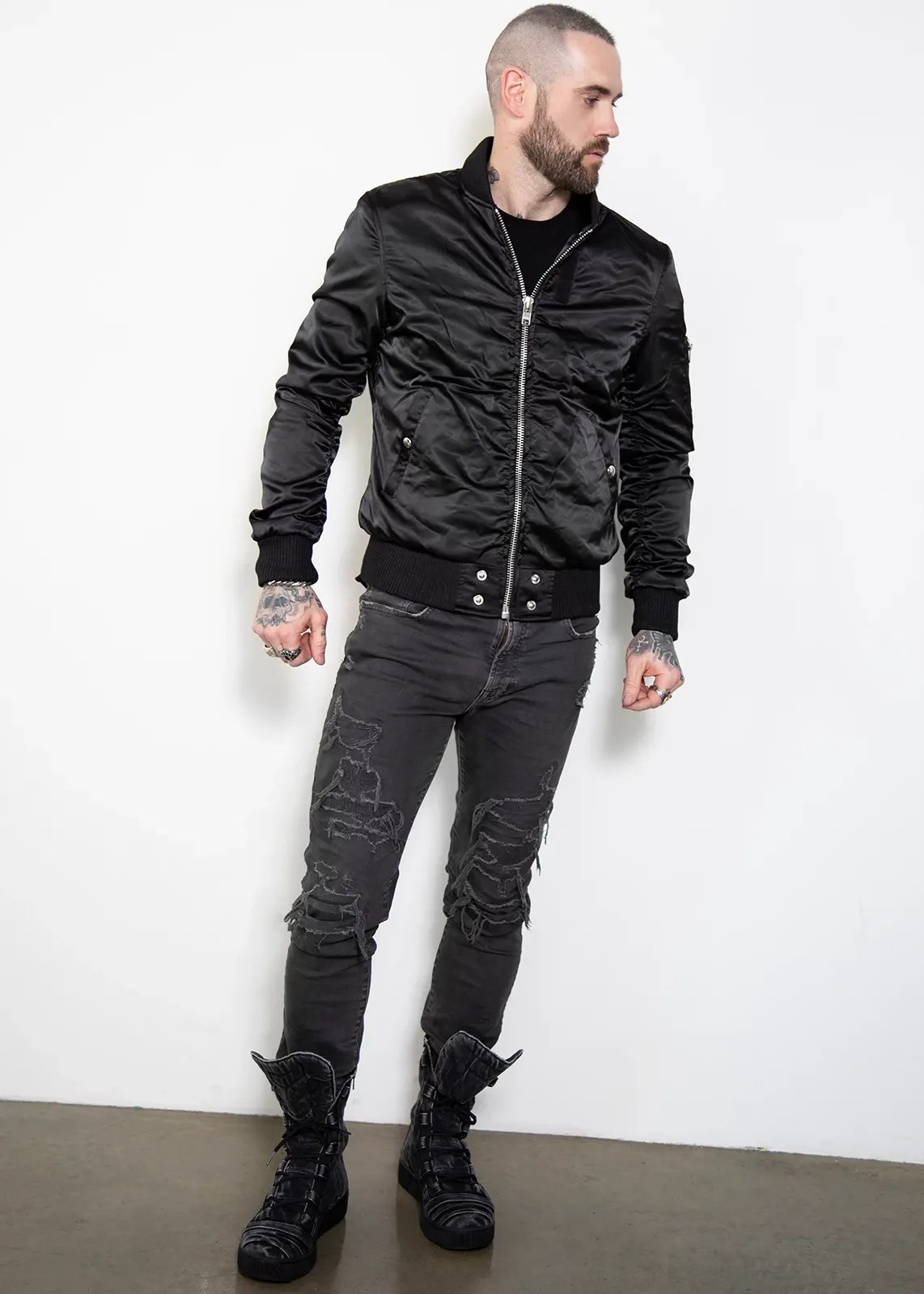 classic black satin bomber