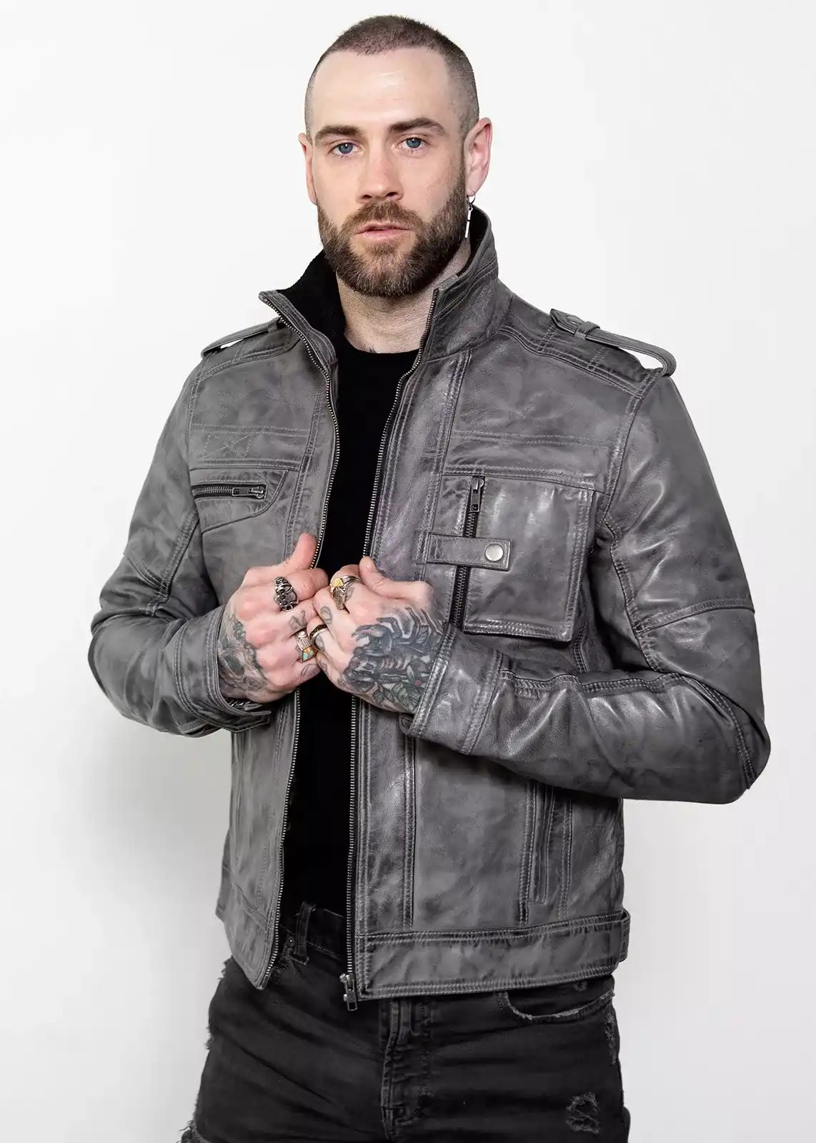 mens cargo leather jacket