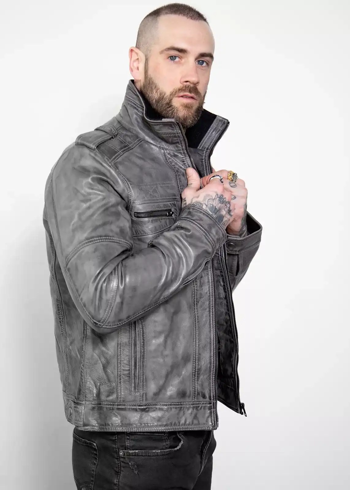 sci-fi military gray leather jacket