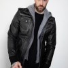 Mens Black Hooded Bomber Jacket