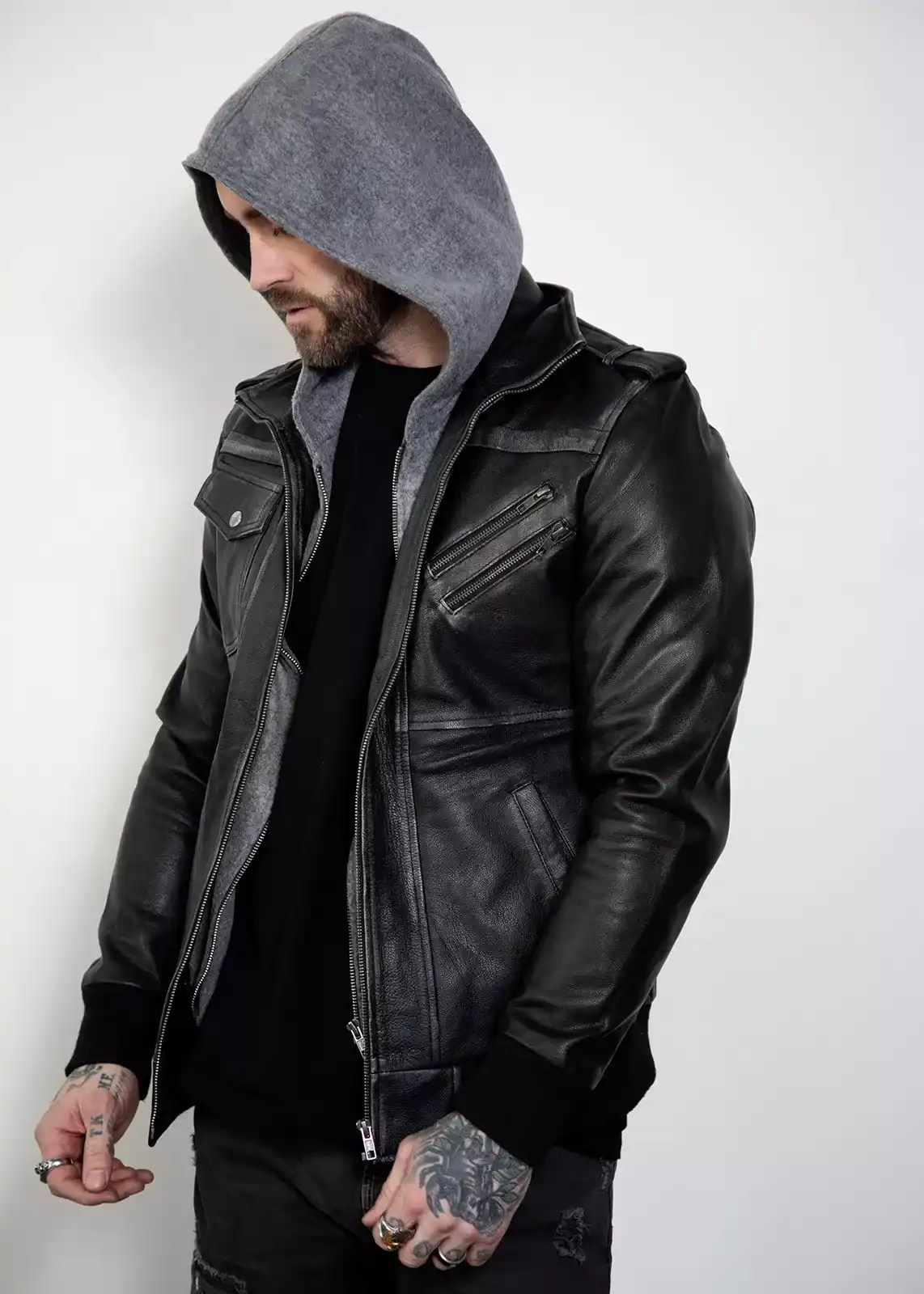 Hooded Black Bomber Jacket