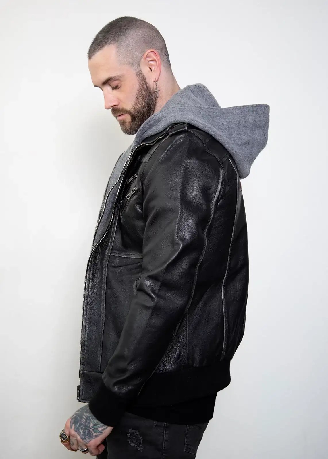 Black Bomber Jacket with Hood