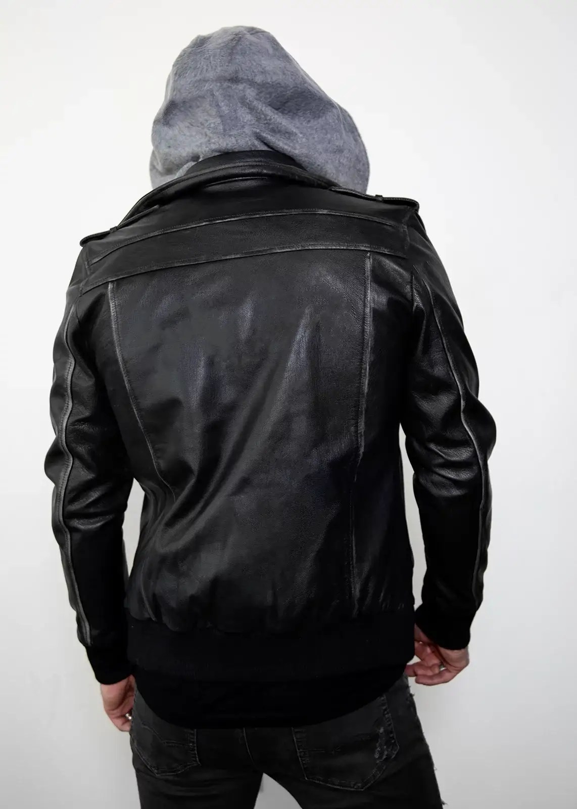 Black Hooded Bomber Jacket Mens