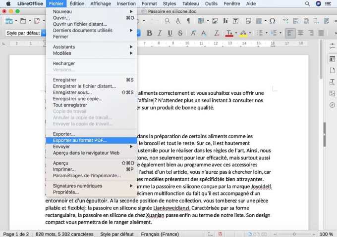 convertir un fichier Word en PDF sur Mac avec LibreOffice