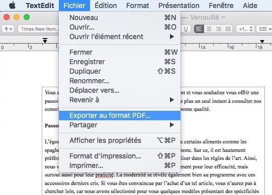 convertir un fichier Word en PDF sur Mac avec TextEdit