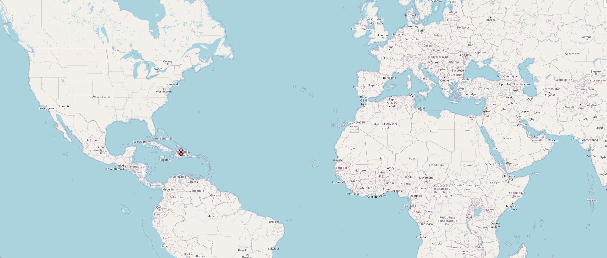 Carte des gisements de Larimar dans le monde