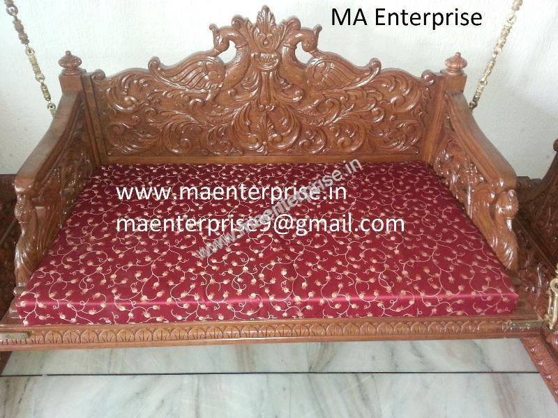 Traditional Indian Wooden Swing Jhula With Peacock Design