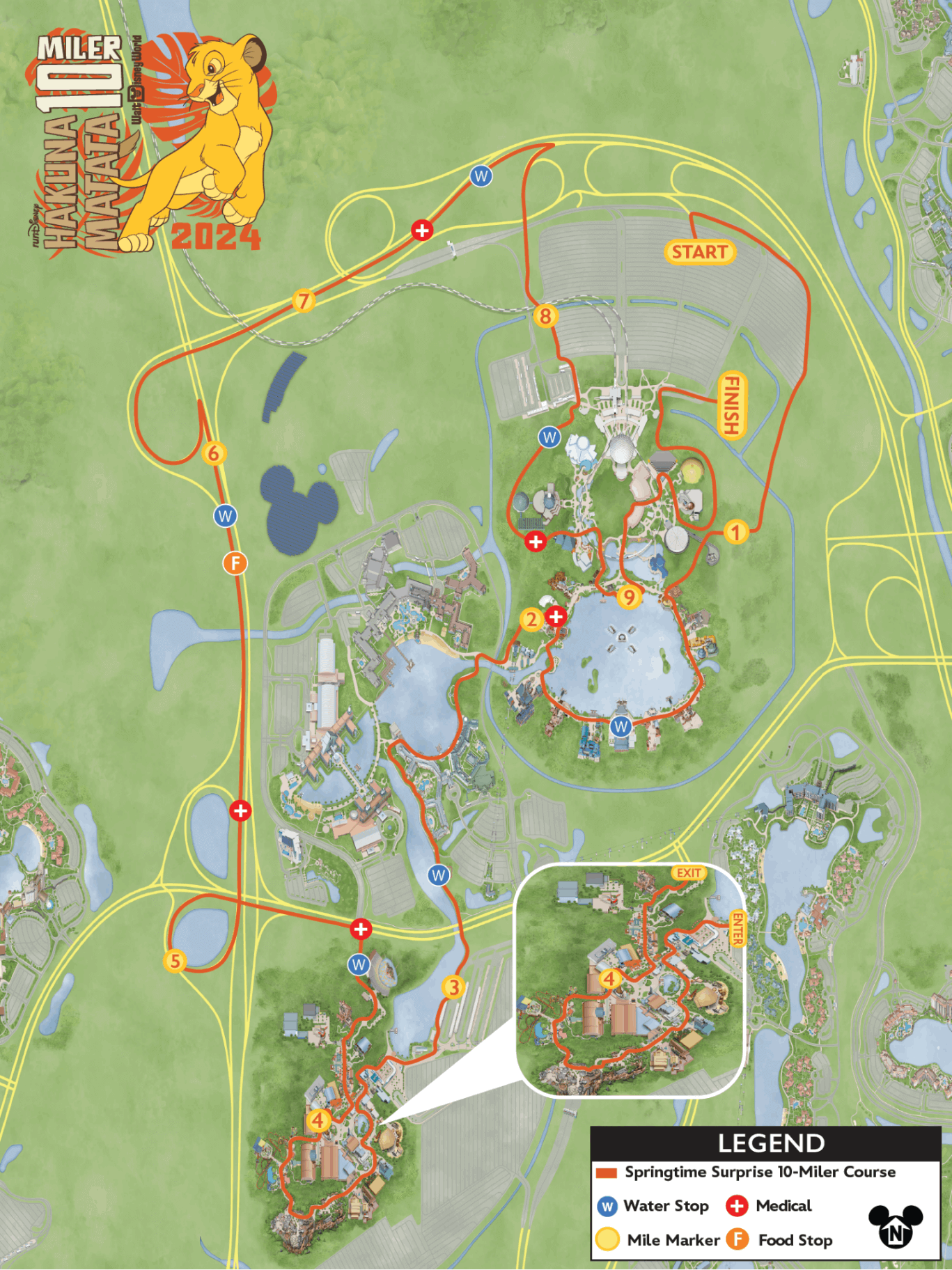 RunDisney Maps 2026 2024 Springtime Surprise 10 Miler Map 