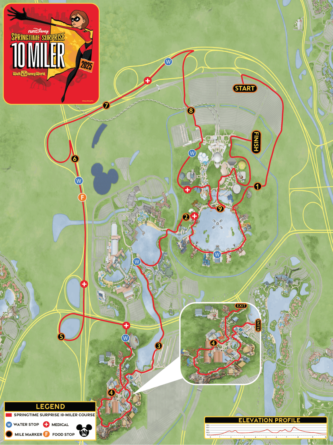 RunDisney Maps 2026 2025 Springtime Surprise 10 Miler Map 