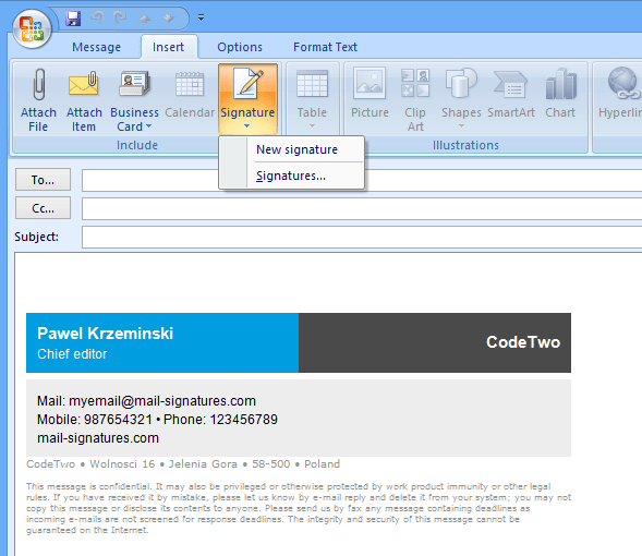 You can establish a default signature that you want to use most of the time, but you can also set . Html Email Signature Setup In Outlook 2007