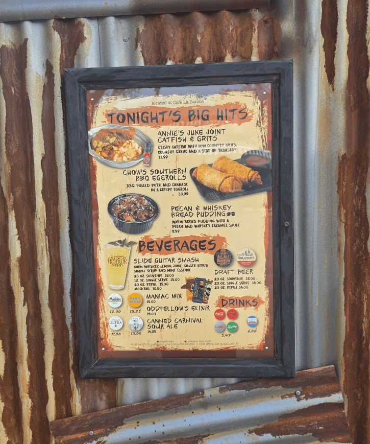 Sinners Halloween Horror Nights Food and Beverage menu