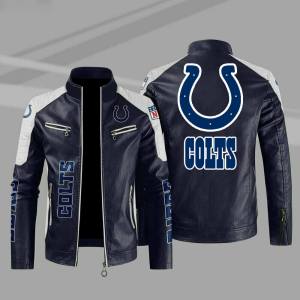 Indianapolis Colts Blue Color Block Leather Jacket
