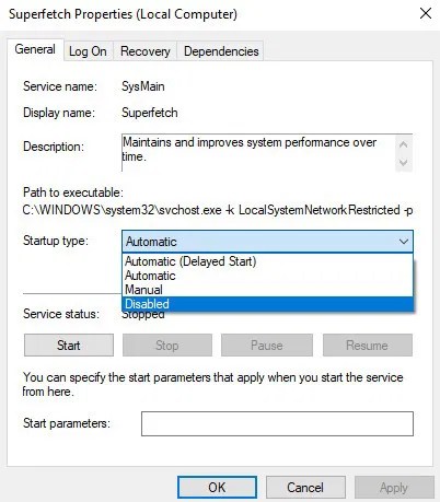 Исправить использование 100 ЦП Windows 10 Отключить Superfetch Исправить использование 100 ЦП Windows 10 Отключить Superfetch
