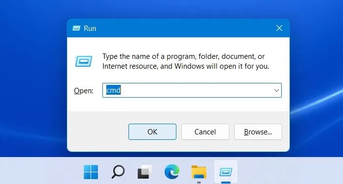 ملف موجه أوامر Windows Cmd مفتوح من قائمة التشغيل