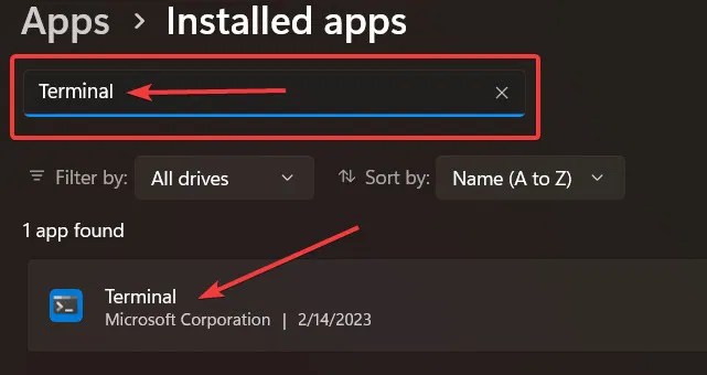 جاري البحث عن تطبيق Terminal.