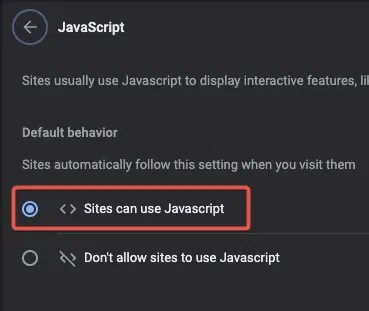 التشغيل قم بتمكين Javascript على Chrome