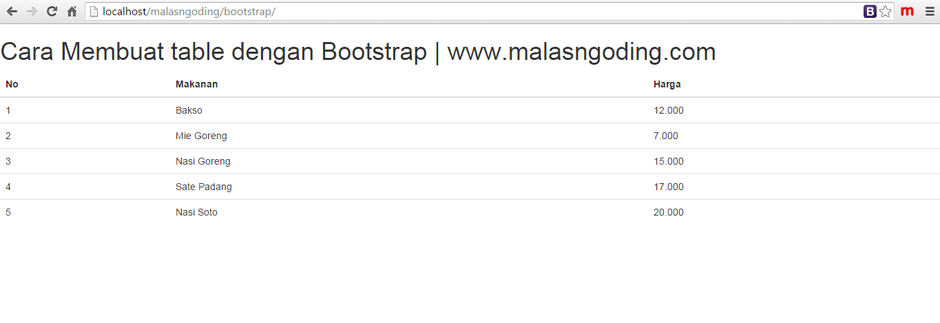 membuat table dengan bootstrap