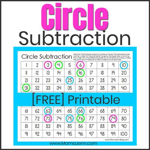 circle subtraction math game mama jenn