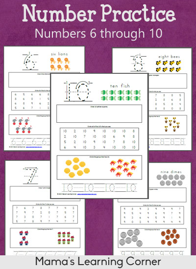number practice worksheets 6 through 10 mamas learning corner