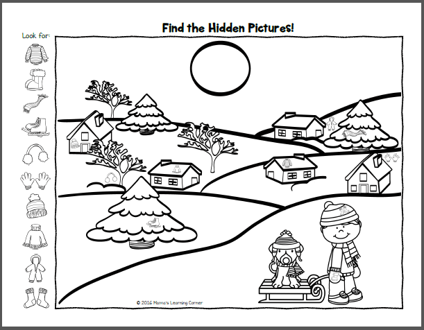 winter hidden picture worksheets mamas learning corner