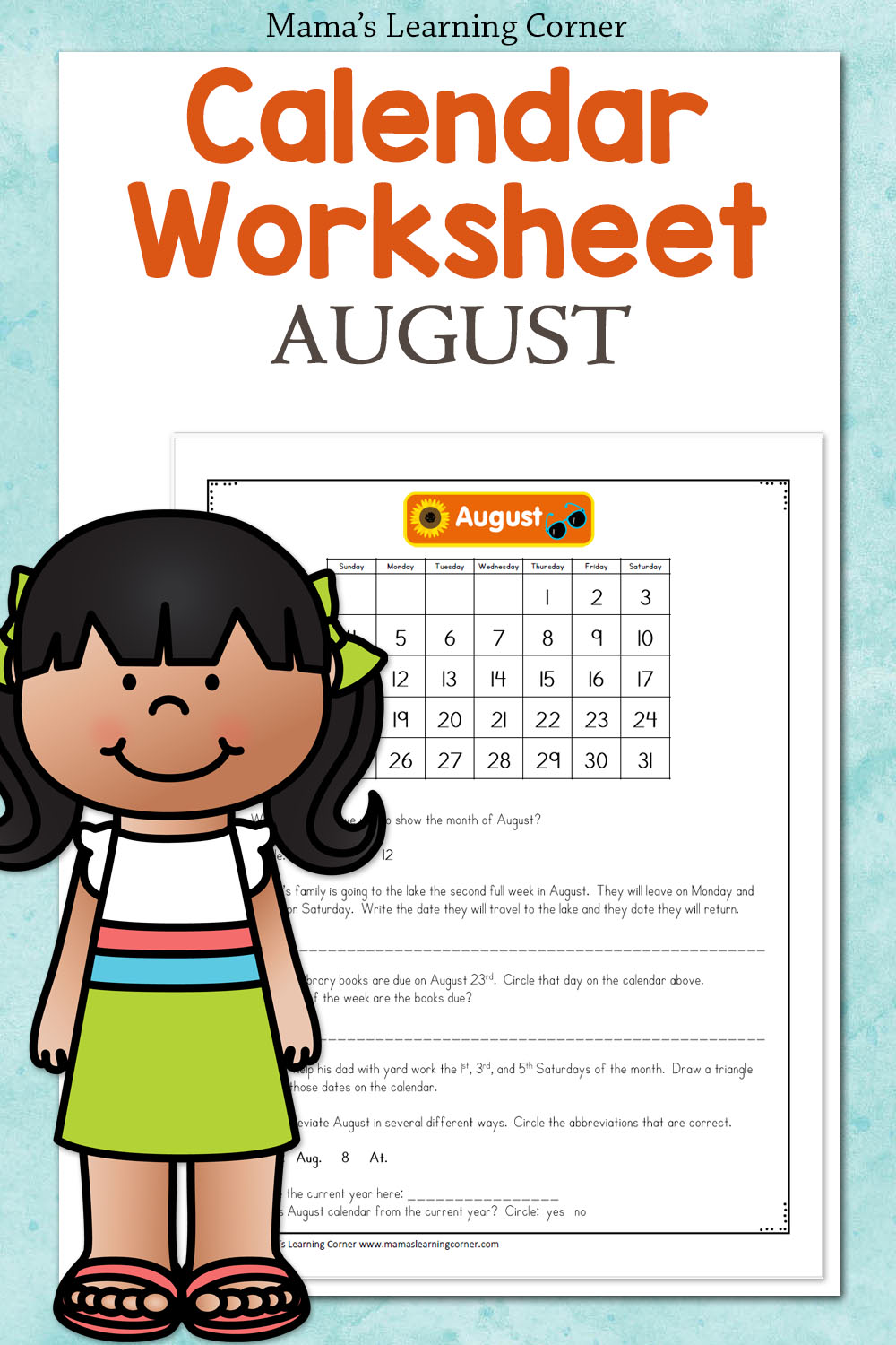 August Calendar Worksheet