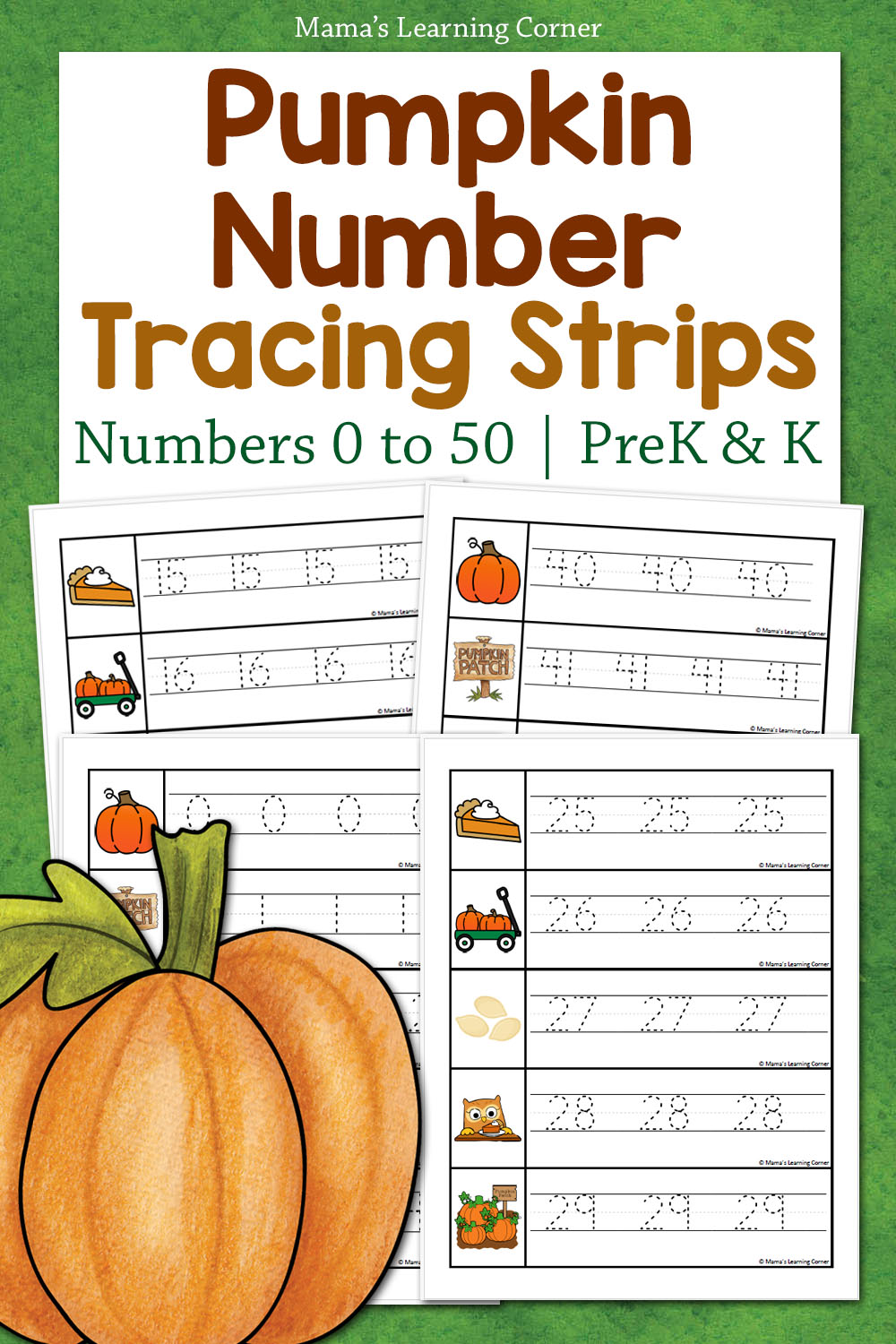 Pumpkin Number Tracing Strips Numbers 0 to 50