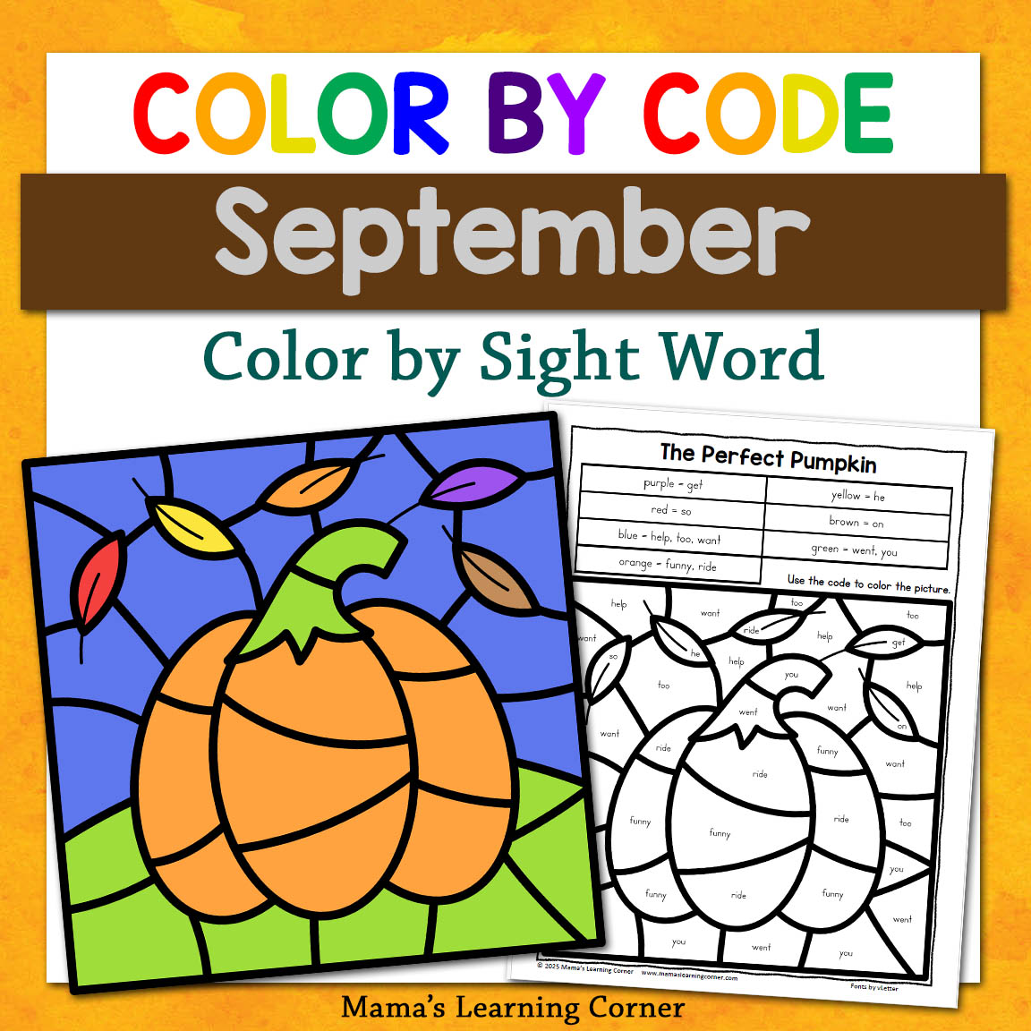September Color by Code Sight Words Worksheets