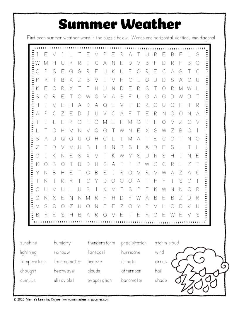 Summer Word Search Summer Weather