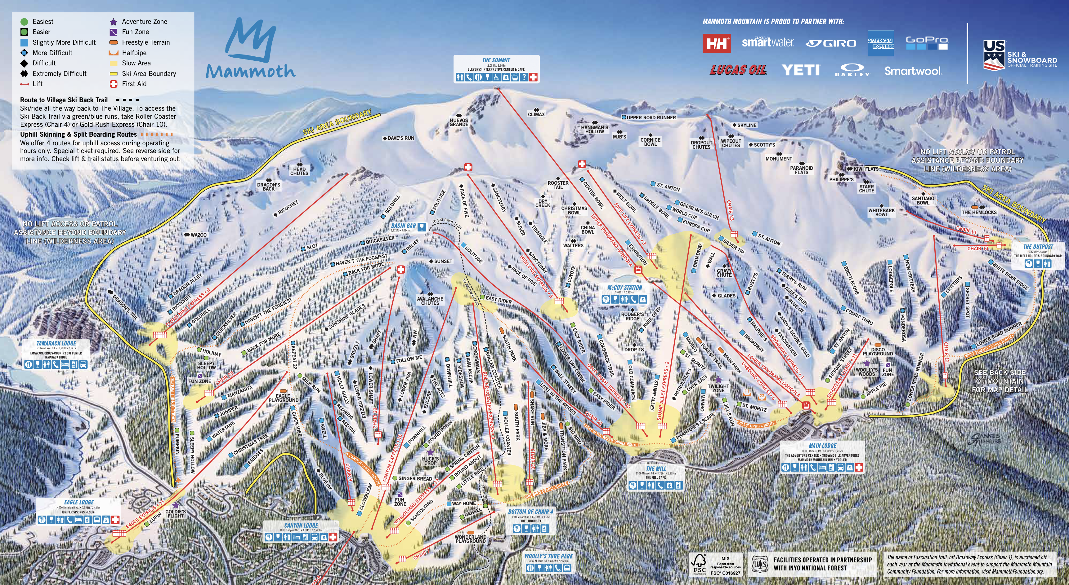 Winter Trail Map Mammoth Mountain Ski Area California Trail Map Mammoth Mountain Ski Area 