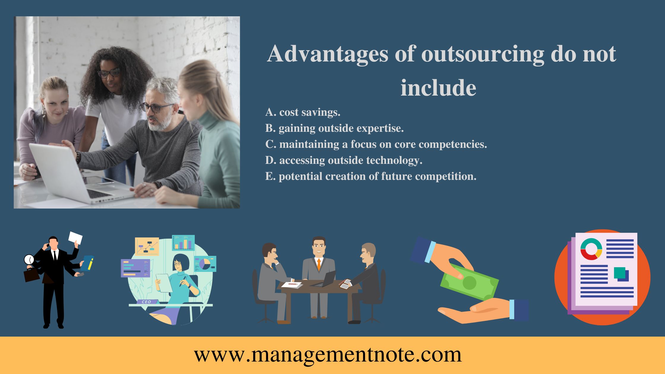 Advantages of outsourcing do not include 