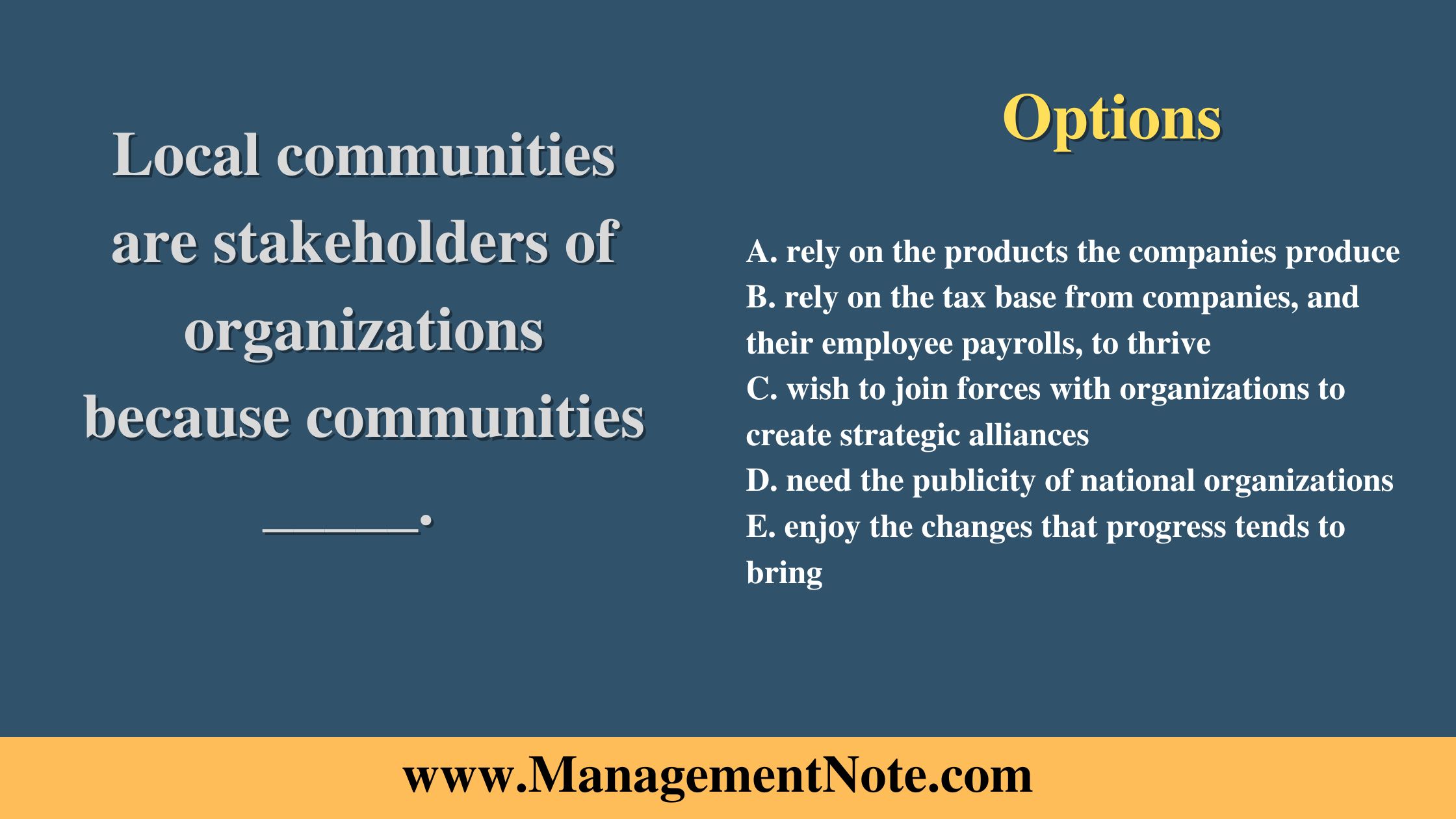 Local communities are stakeholders of organizations because communities _____. 