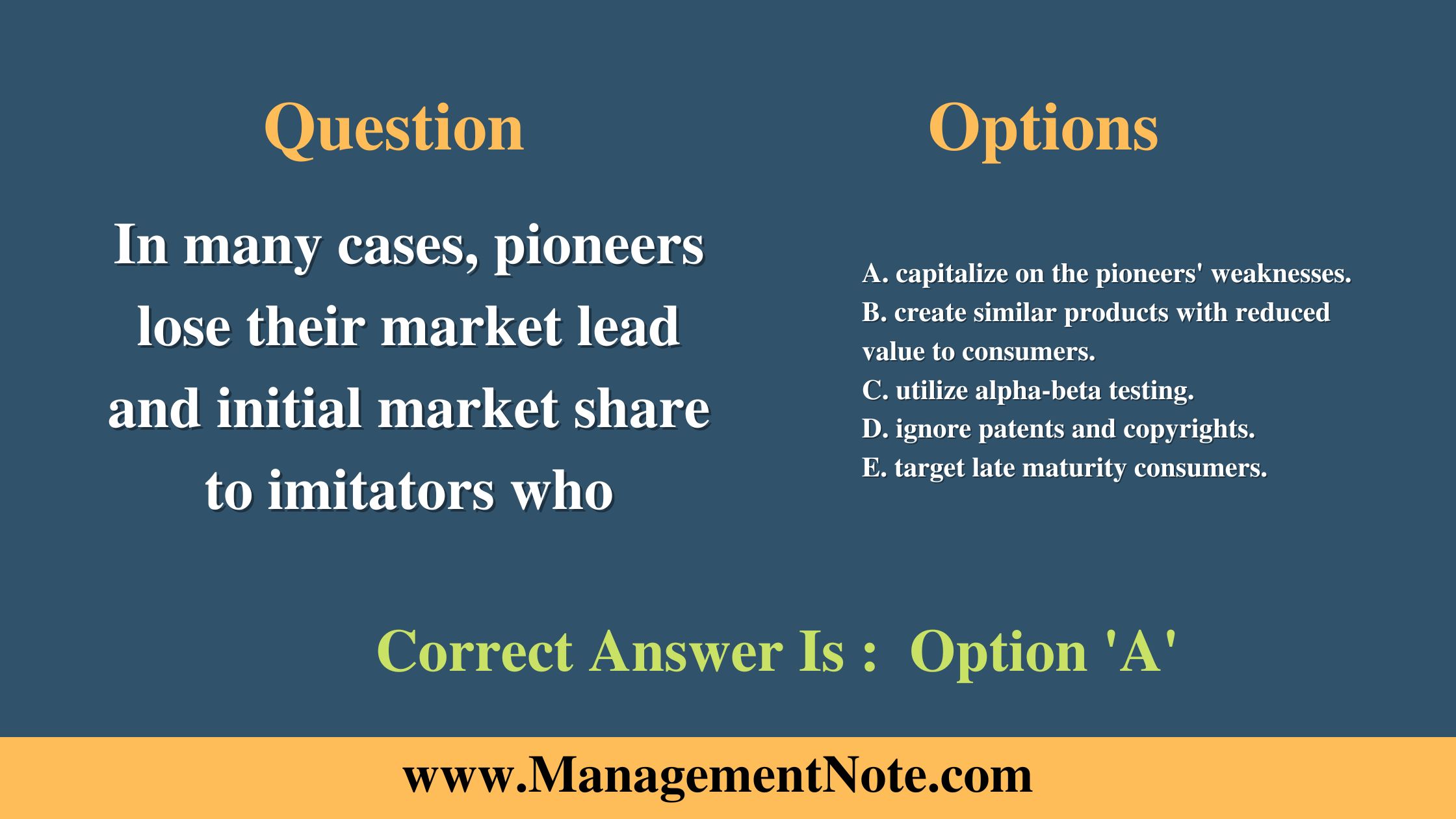 In many cases, pioneers lose their market lead and initial market share to imitators who