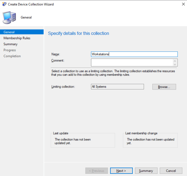 Create SCCM Windows Workstation and Server device collection 1 Create Device Collection Wizard